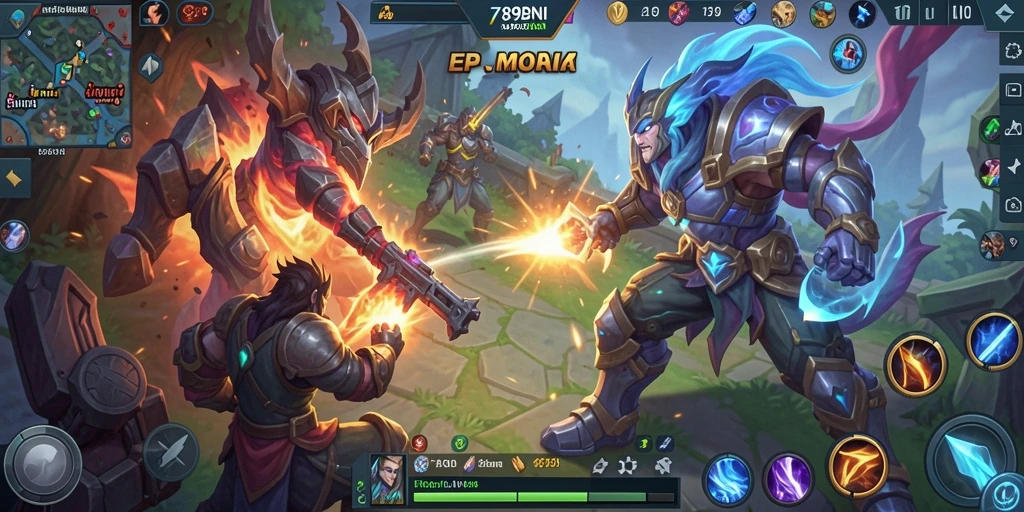 Tampilan karakter dan aksi epik di gameplay MOBA.