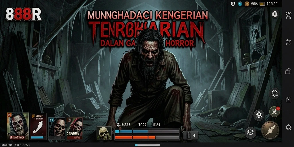 Screenshot gameplay <strong>888R</strong> menunjukkan suasana mencekam dalam game horror.