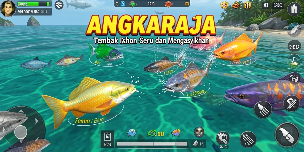 Tampilan gameplay absorbent dari ANGKARAJA saat menembak ikan.
