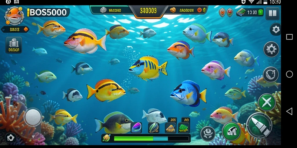 Tampilan aksi menembak ikan yang seru dalam BOS5000.