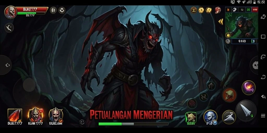 Tampilan gameplay BUKIT777 dengan suasana horor yang mencekam.