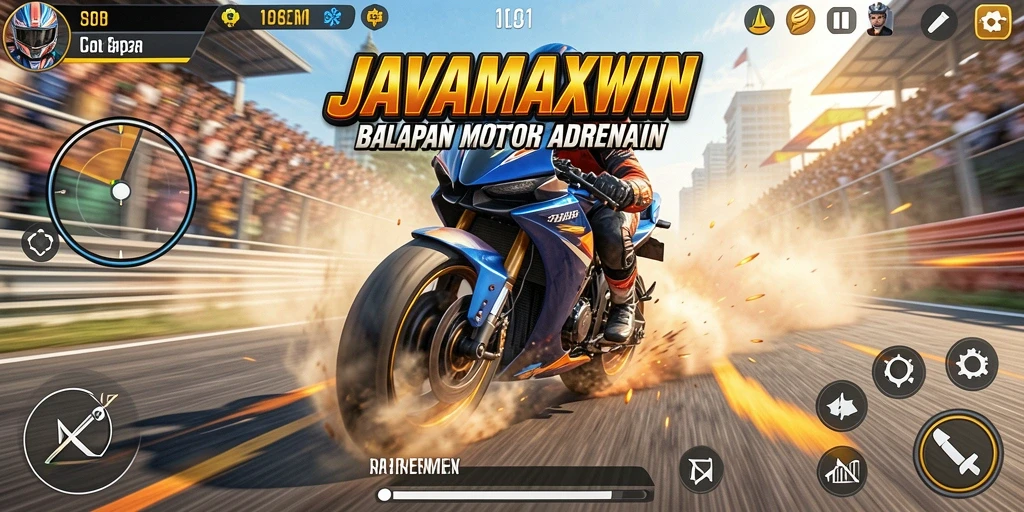 Tampilan gameplay seru balap motor di JAVAMAXWIN.