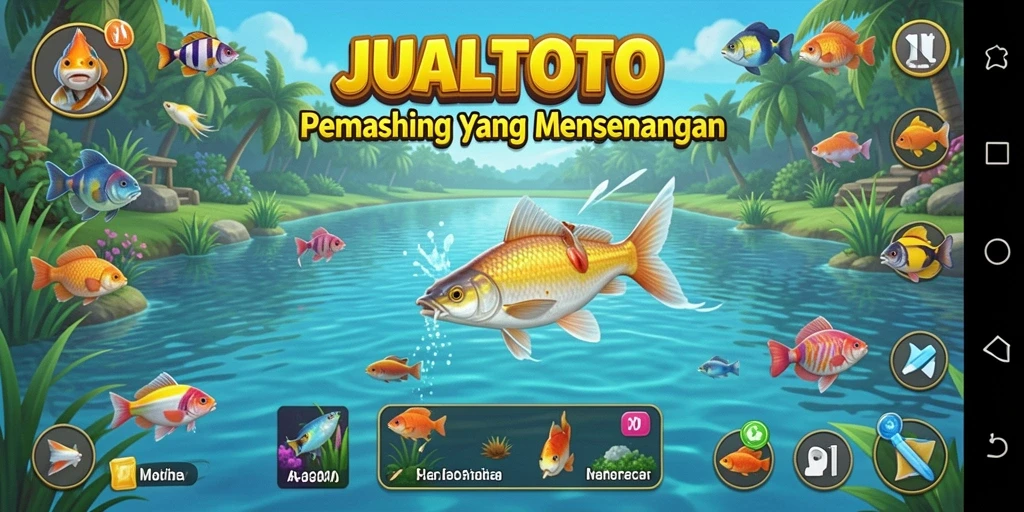 Screenshot gameplay <strong>JUALTOTO</strong> menampilkan aksi seru saat memancing ikan besar.