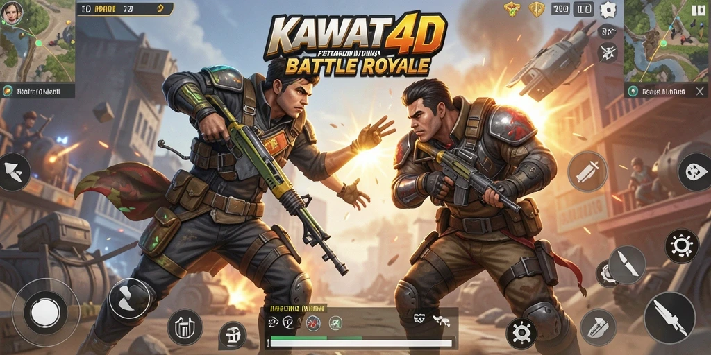 Tampilan gameplay KAWAT4D menampilkan pertarungan seru dalam mode Battle Royale.