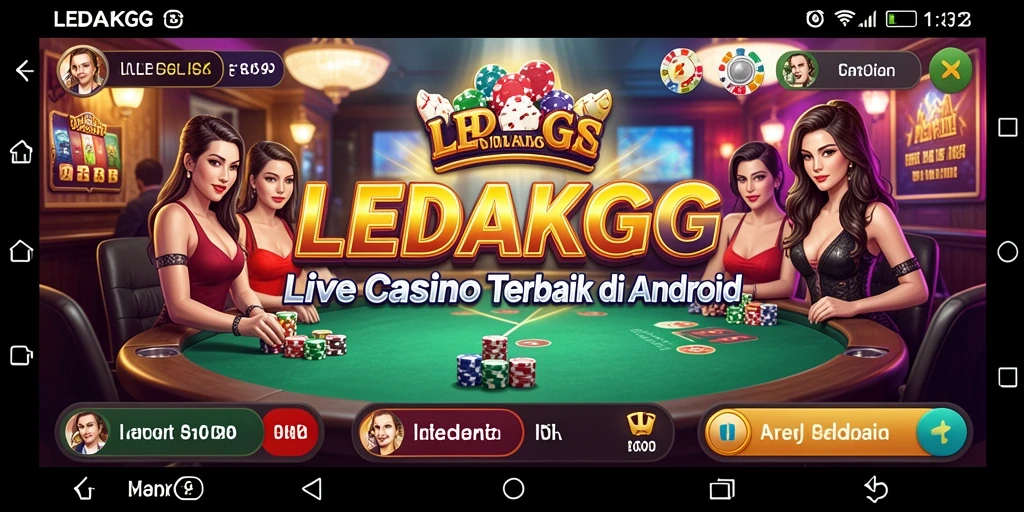 Screenshot utama LEDAKGG dengan dealer profesional dan gameplay interaktif.