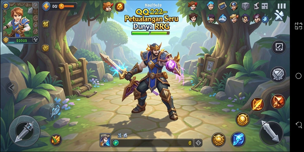 Screenshot menampilkan pertempuran epik dalam game RPG QQ222.