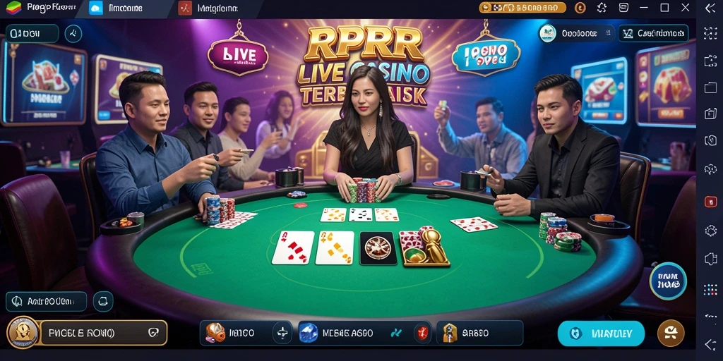 Gameplay RPRR menampilkan suasana kasino yang hidup dan mendebarkan.
