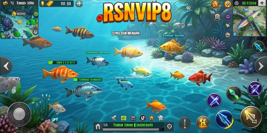 Screenshot RSNVIP8 menampilkan aksi menembak ikan yang seru.