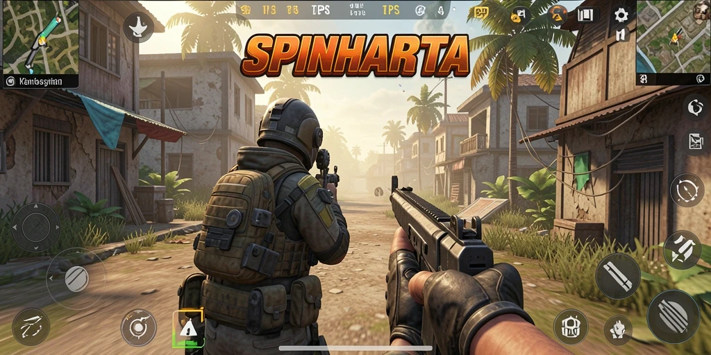 Tangkapan layar gameplay SPINHARTA dengan aksi seru di peta baru.