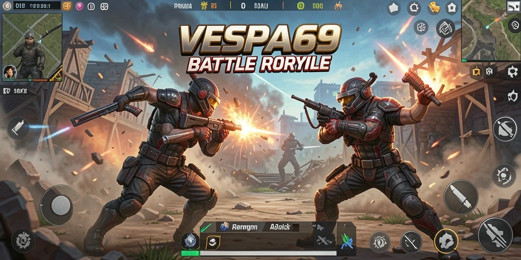 Screenshot gameplay VESPA69 menunjukkan aksi pertempuran yang intens dan seru.